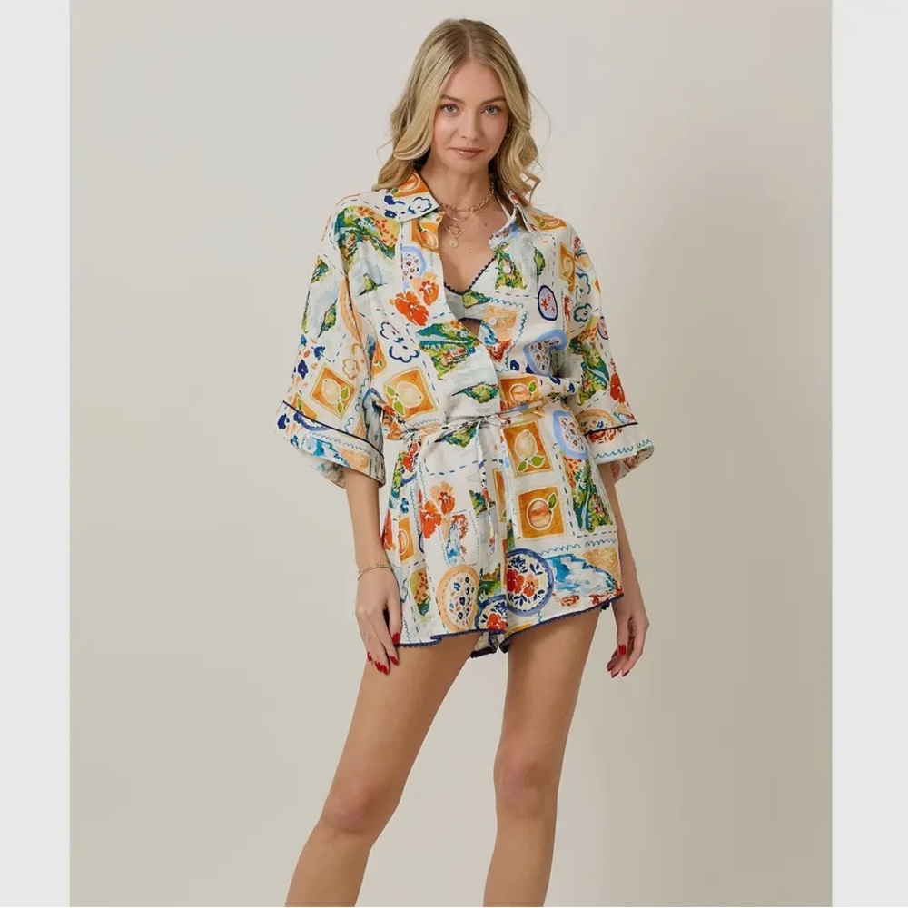 NEW! BOUTIQUE Tropical Fruit Floral Colorful Shorts Romper & Matching Bralette - Picture 3 of 8